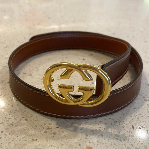 Gucci | Accessories | Gucci Thin Leather Belt With Gg Brass  display picture 1